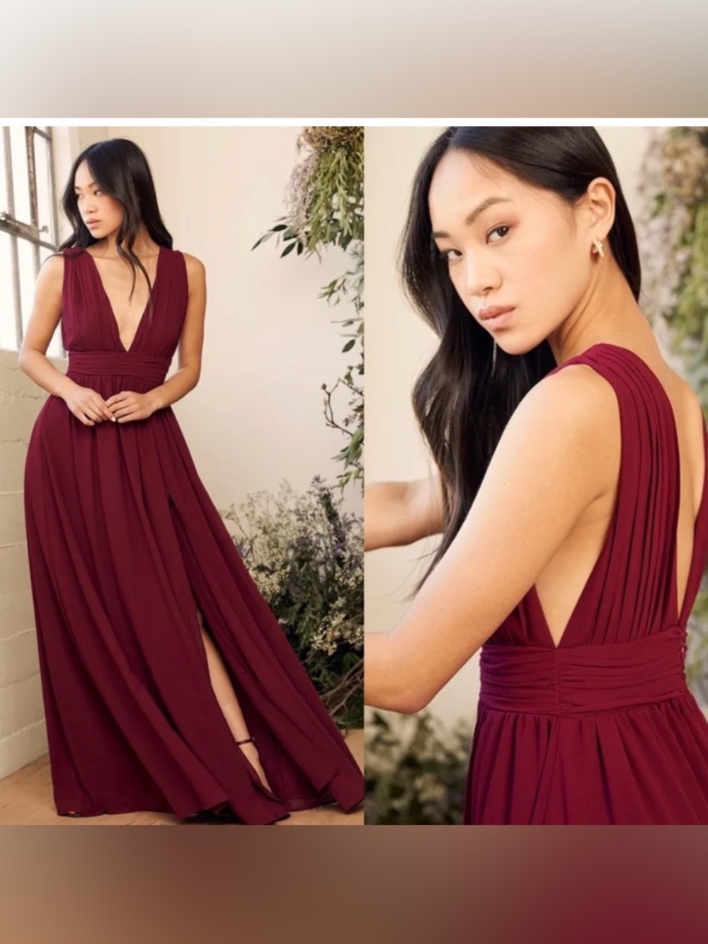 Lulus Heavenly Hues Burgundy Maxi Dress! NEW size L large